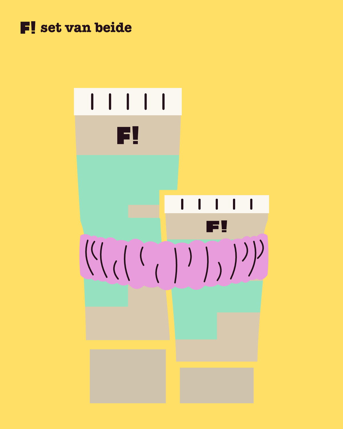 Een getekende reiniger en hydratatie staan tegen elkaar, met een roze scrunchie om ze heen die hen bij elkaar houdt.
